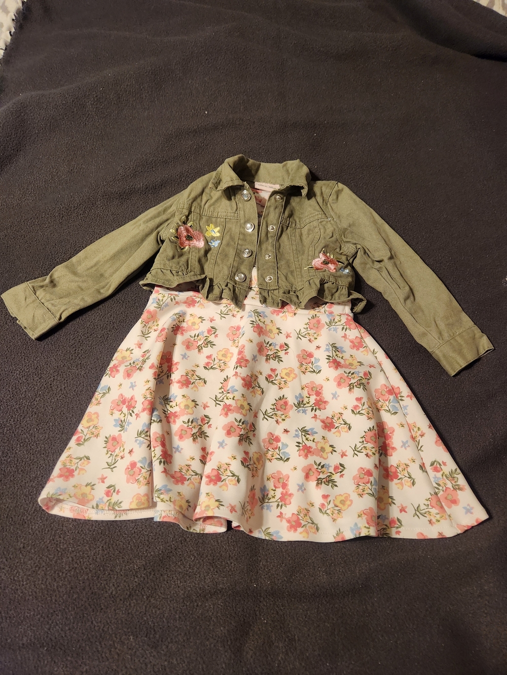 Little Lass White Floral Dress with Olive Jacket
